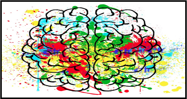 multiple colored splattered brain image to show the busy brain of a person with epilepsy