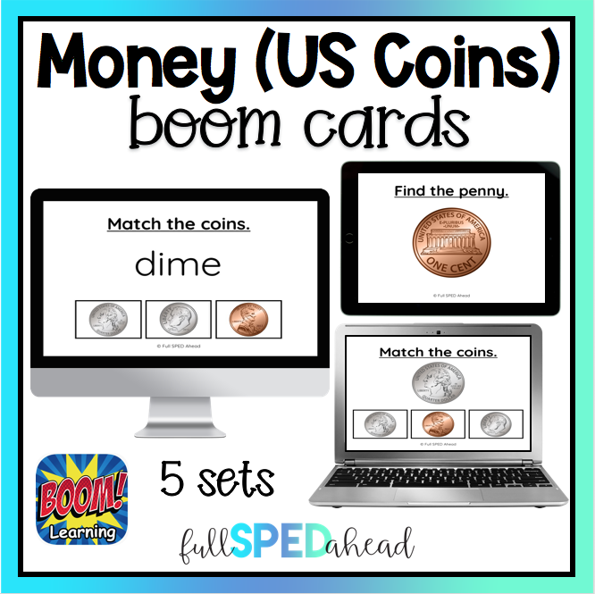 Coin Identification boom cards to teach money skills