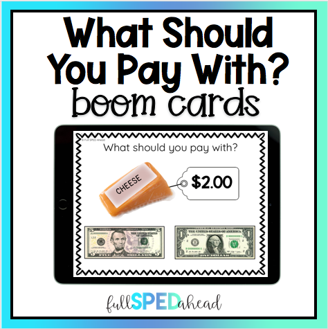 Dollars Identification boom cards to teach money skills