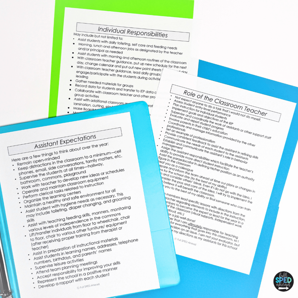 paraprofessional training binder